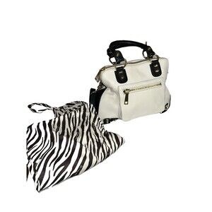 Linea Pelle Dylan Large Speedy Leather Satchel/Crossbody  Black & White 14x10x5